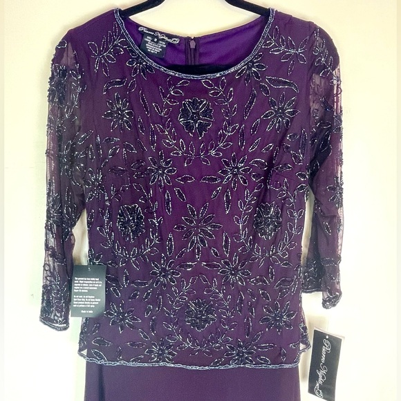 Pisarro Nights Beaded Purple Gown Mesh long sleeve. Size 8 - Picture 5 of 11